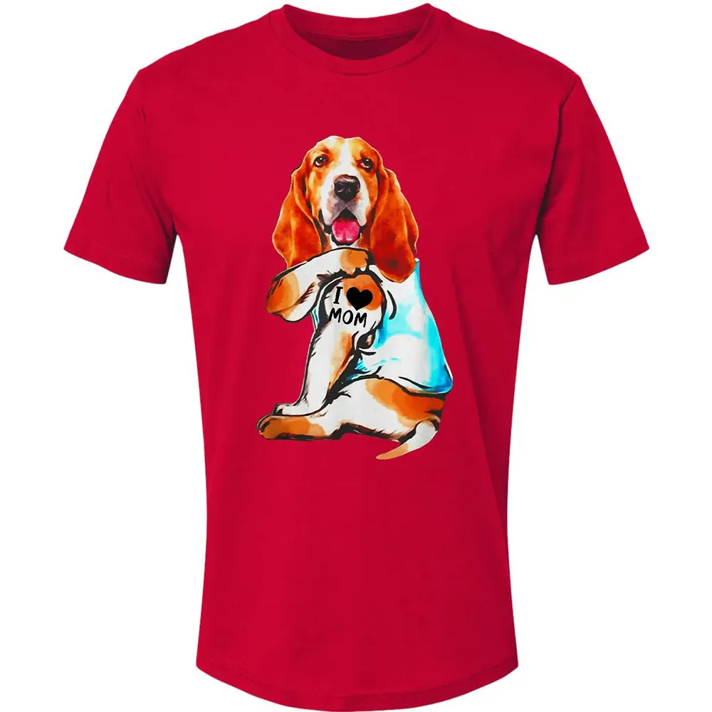 Basset Hound Dog I Love Mom Tattoo Premium Unisex T-shirt - 6