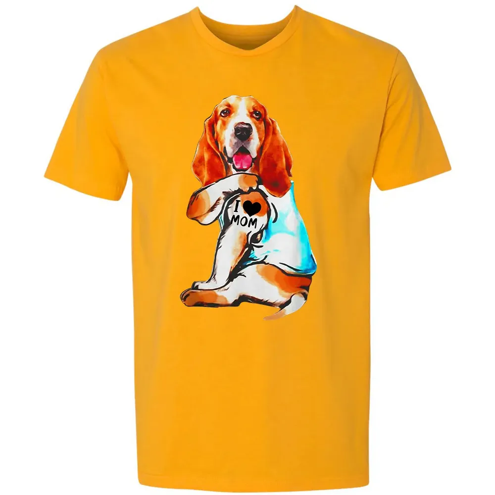 Basset Hound Dog I Love Mom Tattoo Premium Unisex T-shirt - 11