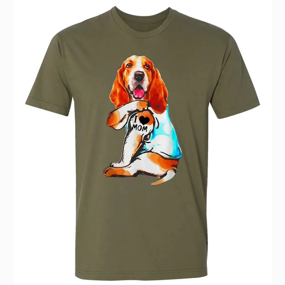 Basset Hound Dog I Love Mom Tattoo Premium Unisex T-shirt - 5