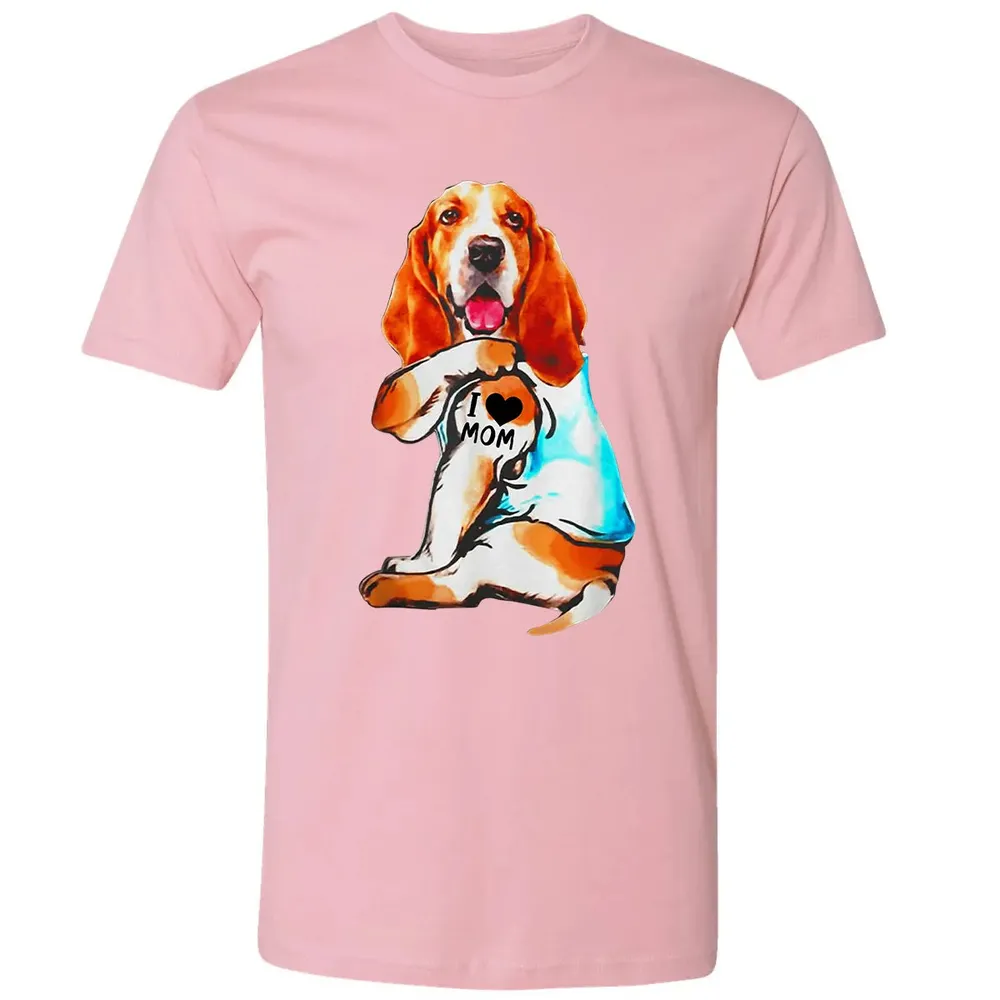 Basset Hound Dog I Love Mom Tattoo Premium Unisex T-shirt - 3