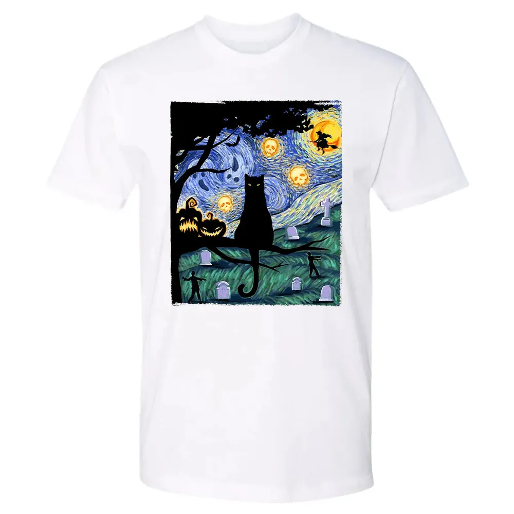 Scary Night Cat Premium Unisex T-shirt - 4