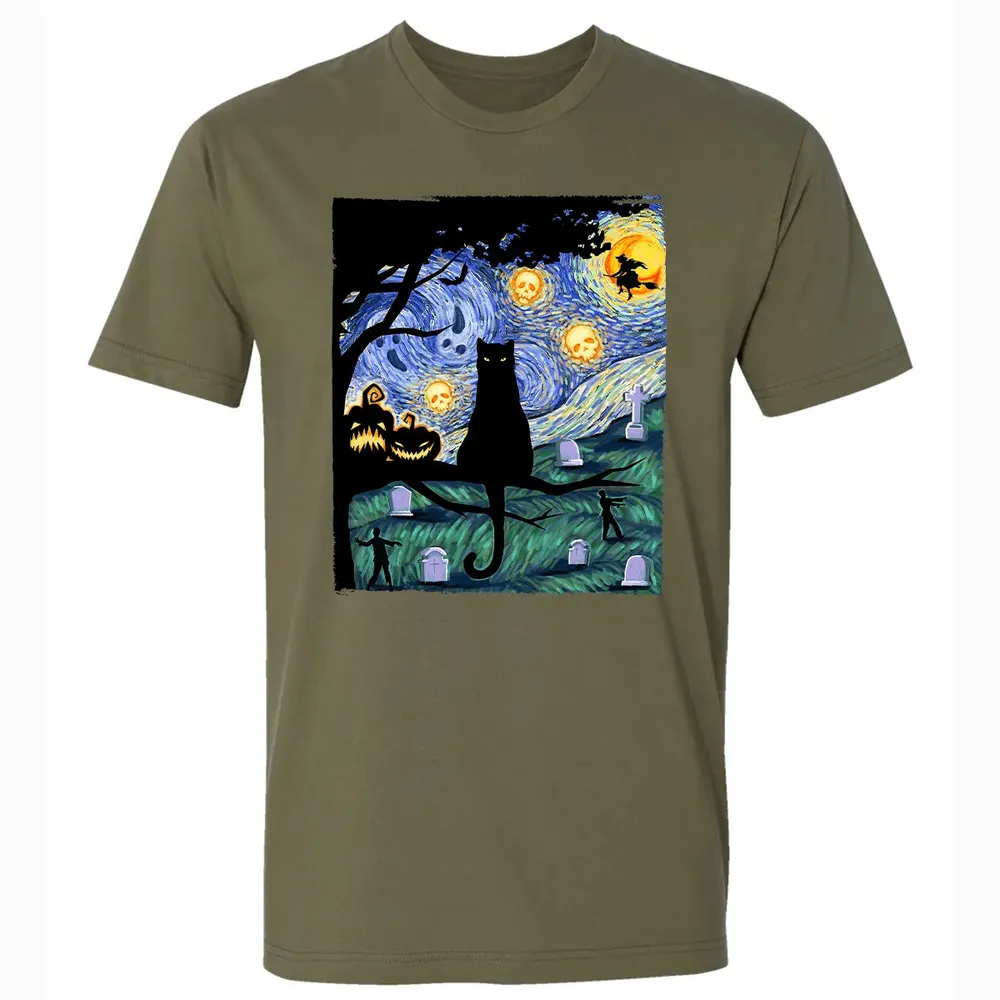 Scary Night Cat Premium Unisex T-shirt - 5