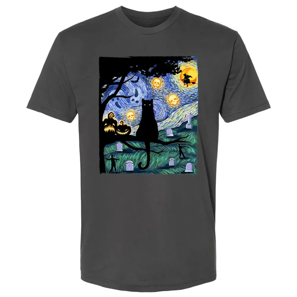 Scary Night Cat Premium Unisex T-shirt - 8