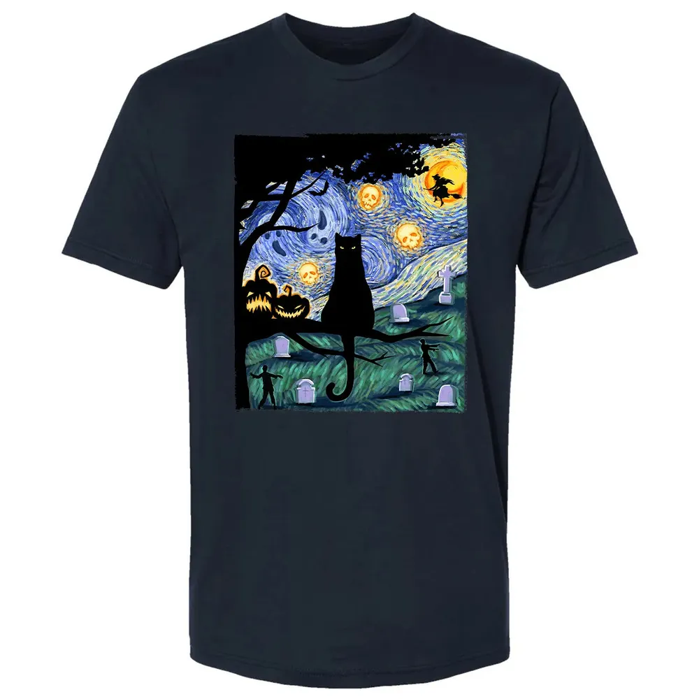 Scary Night Cat Premium Unisex T-shirt - 2