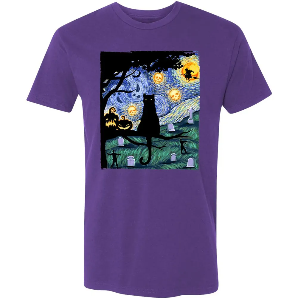 Scary Night Cat Premium Unisex T-shirt - 7