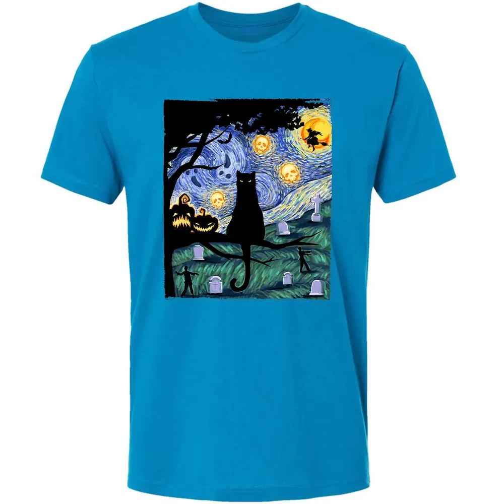 Scary Night Cat Premium Unisex T-shirt - 15