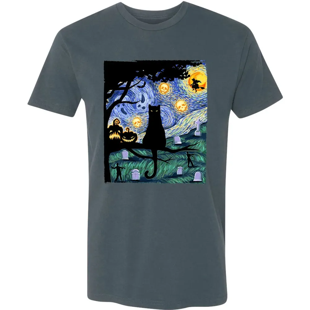 Scary Night Cat Premium Unisex T-shirt - 14