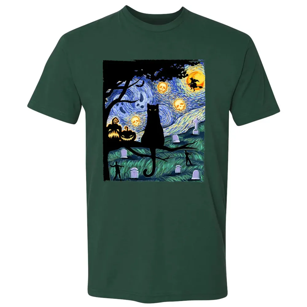 Scary Night Cat Premium Unisex T-shirt - 12
