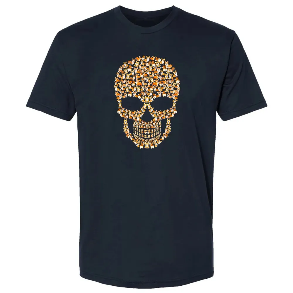 Funny Corgi Skull Halloween  For Men Womans Premium Unisex T-shirt - 2