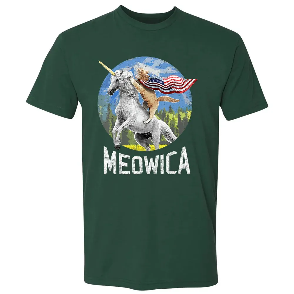 Meowica Unicorn Cat American Flag Patriotic 4th of July Kids Premium Unisex T-shirt - 12