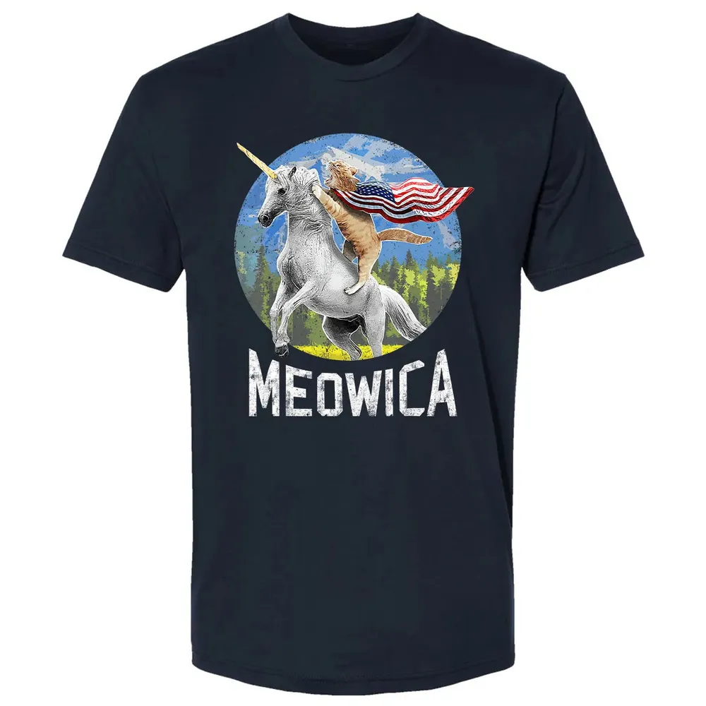 Meowica Unicorn Cat American Flag Patriotic 4th of July Kids Premium Unisex T-shirt - 2