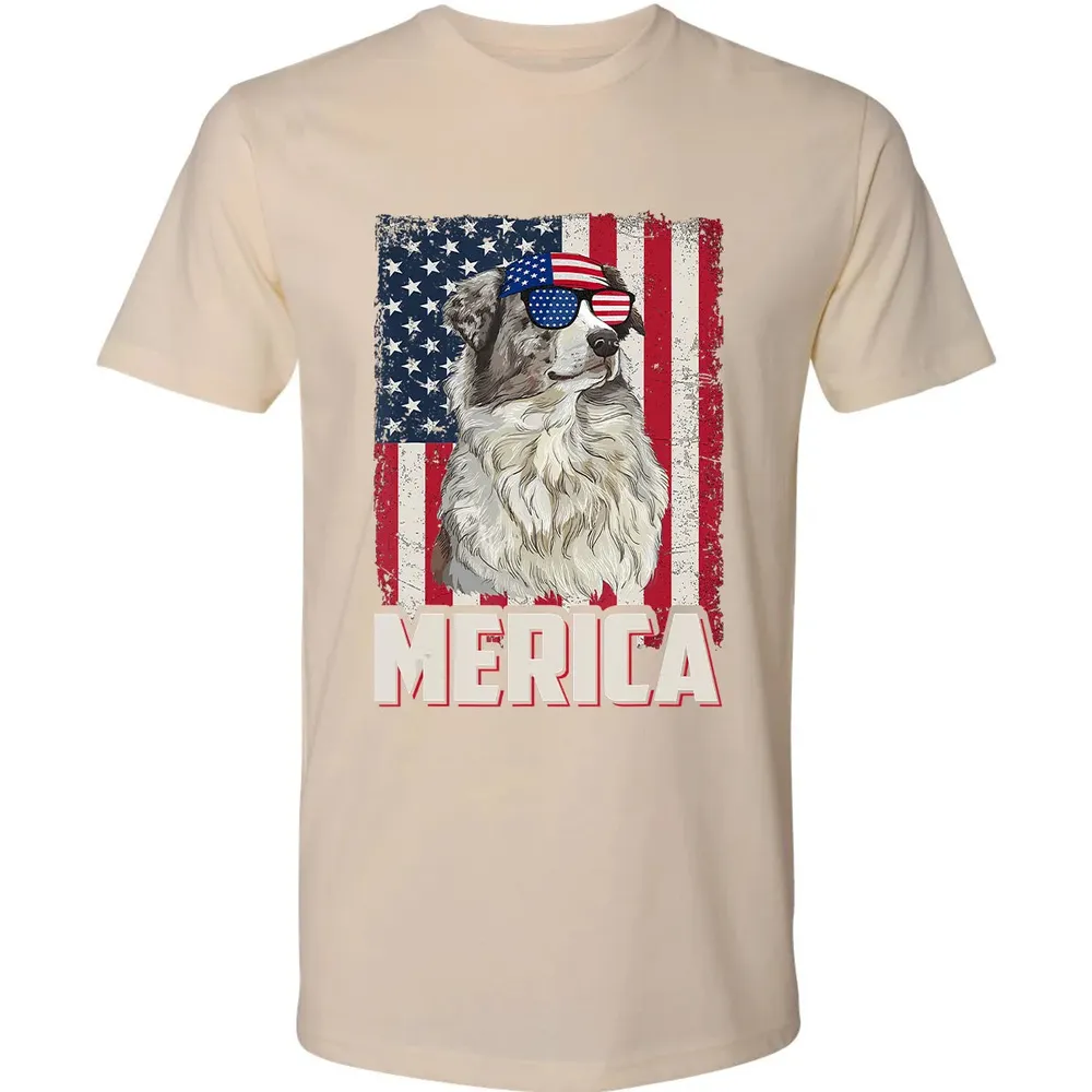 Australian Shepherd American Flag Merica T 4th of July Premium Unisex T-shirt - 13