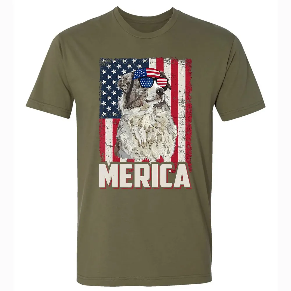Australian Shepherd American Flag Merica T 4th of July Premium Unisex T-shirt - 5