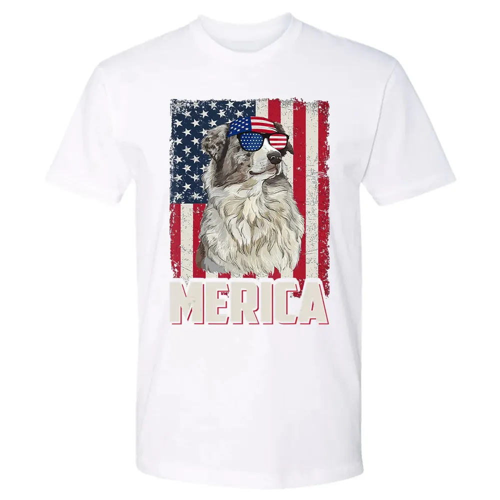 Australian Shepherd American Flag Merica T 4th of July Premium Unisex T-shirt - 4