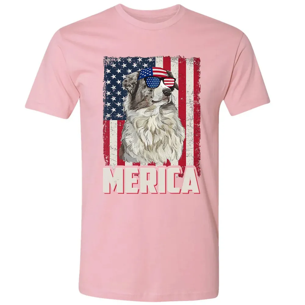 Australian Shepherd American Flag Merica T 4th of July Premium Unisex T-shirt - 3