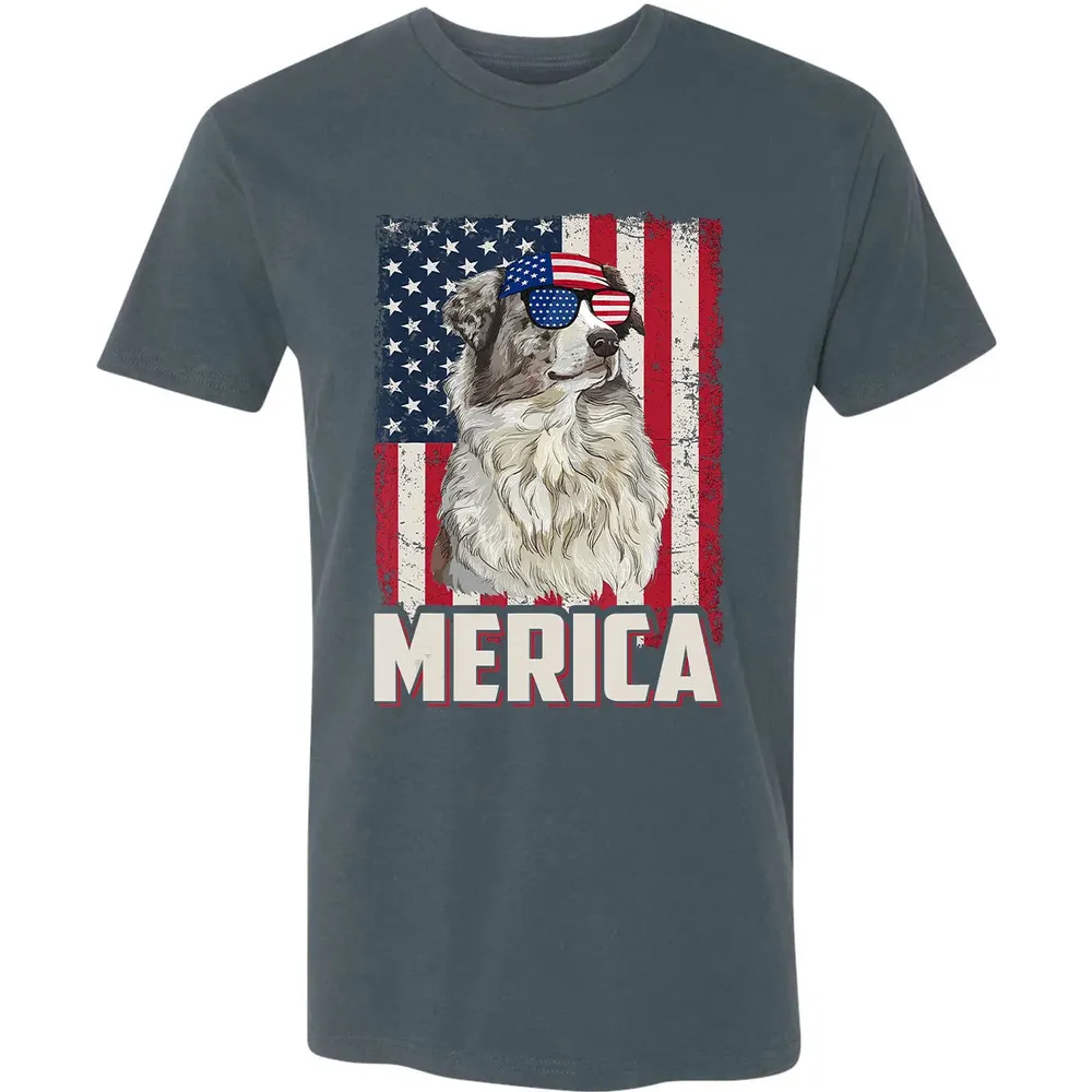 Australian Shepherd American Flag Merica T 4th of July Premium Unisex T-shirt - 14