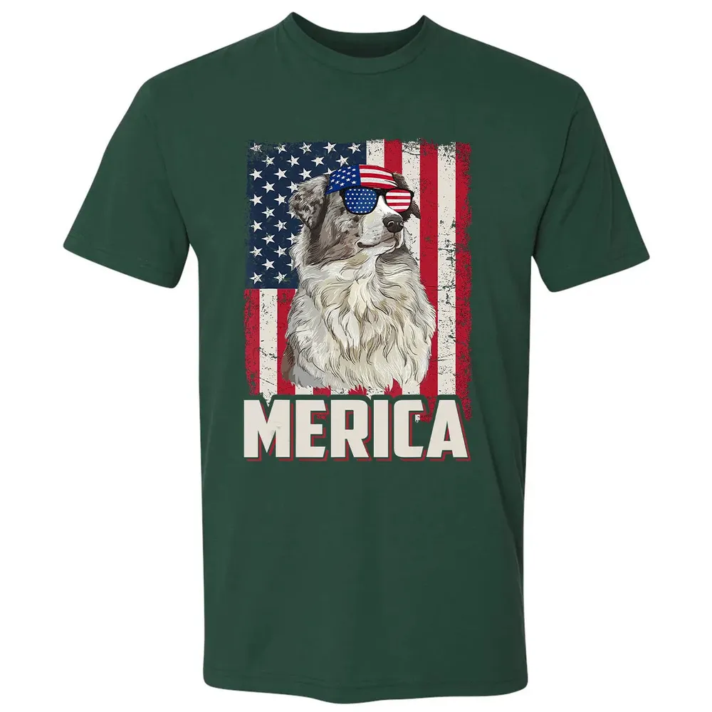 Australian Shepherd American Flag Merica T 4th of July Premium Unisex T-shirt - 12