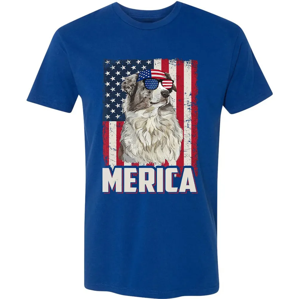 Australian Shepherd American Flag Merica T 4th of July Premium Unisex T-shirt - 10