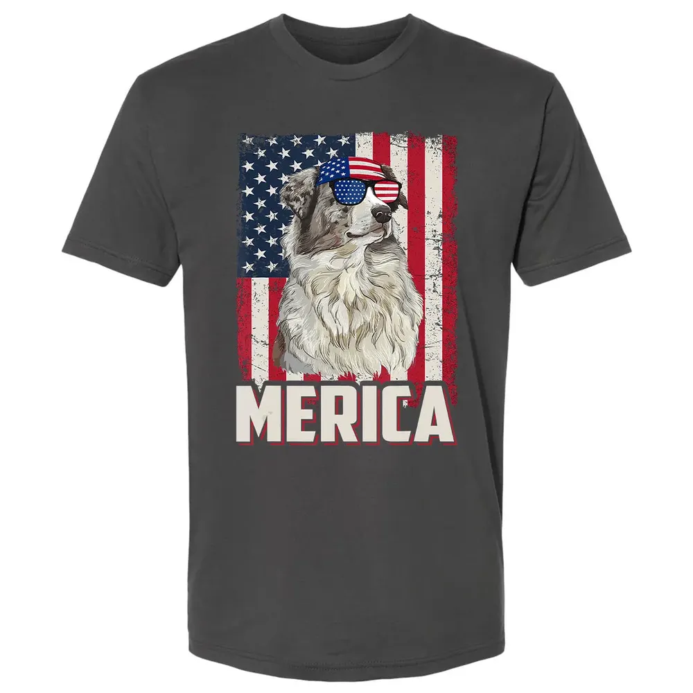 Australian Shepherd American Flag Merica T 4th of July Premium Unisex T-shirt - 8