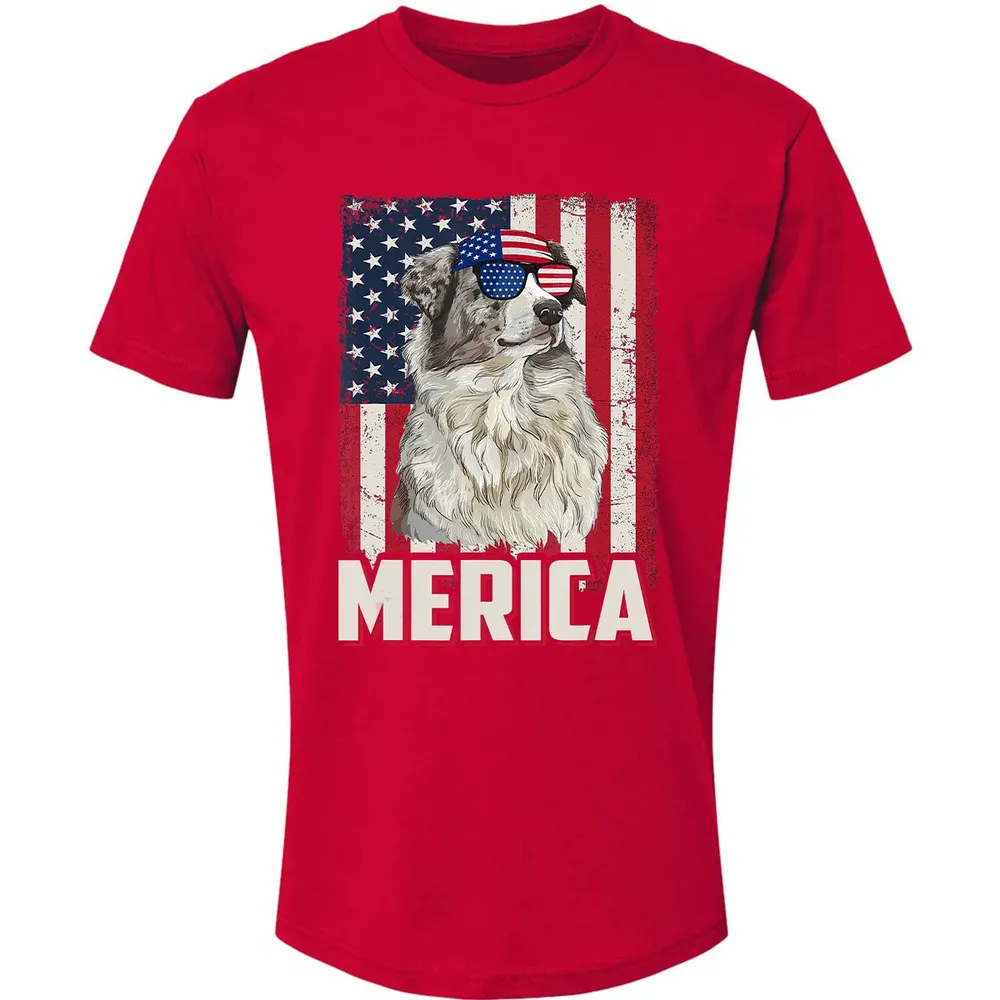 Australian Shepherd American Flag Merica T 4th of July Premium Unisex T-shirt - 6