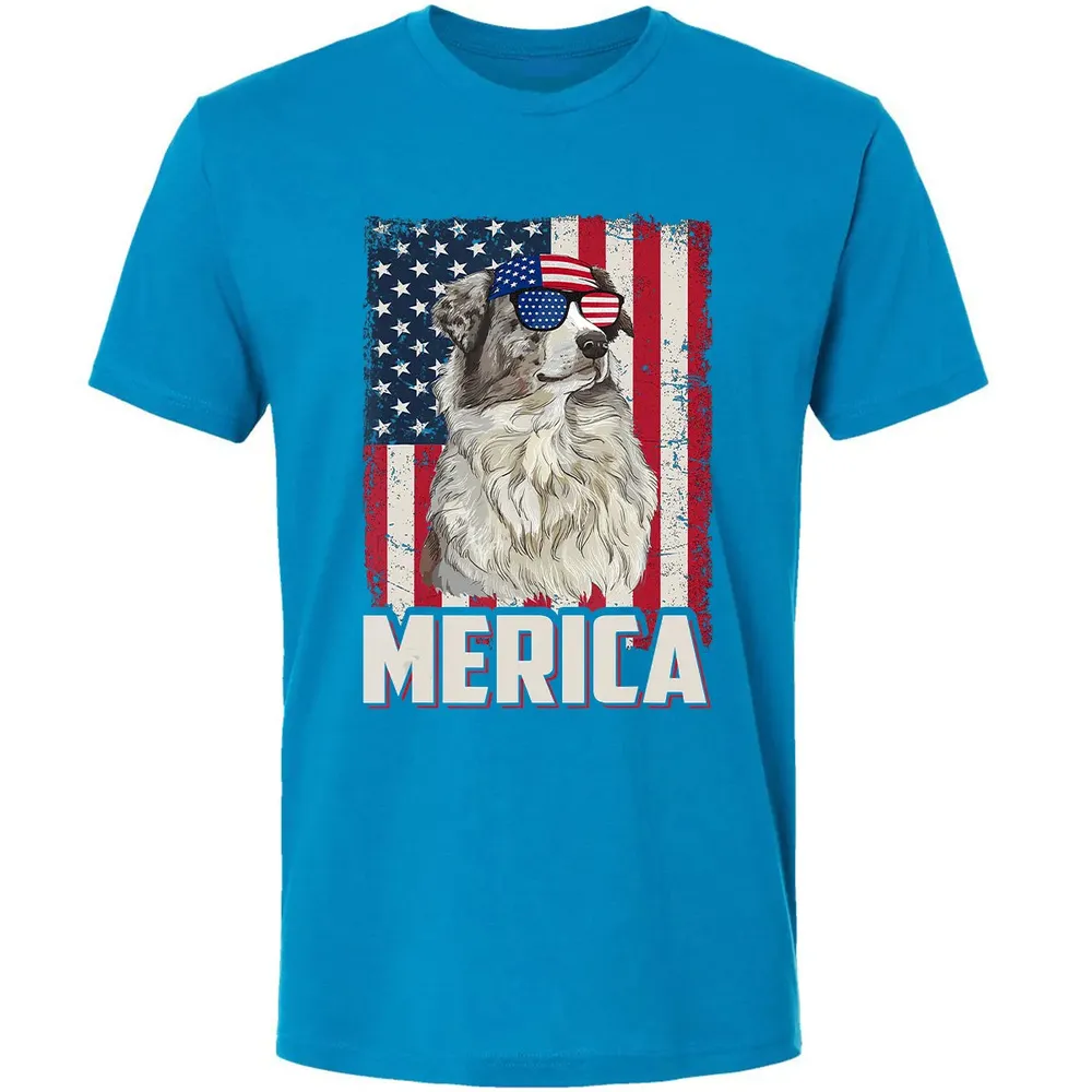 Australian Shepherd American Flag Merica T 4th of July Premium Unisex T-shirt - 15
