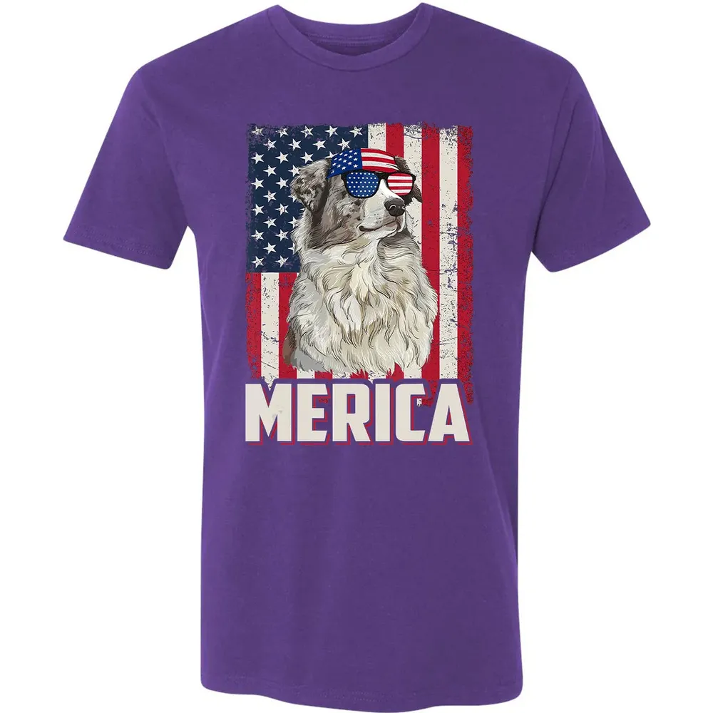 Australian Shepherd American Flag Merica T 4th of July Premium Unisex T-shirt - 7