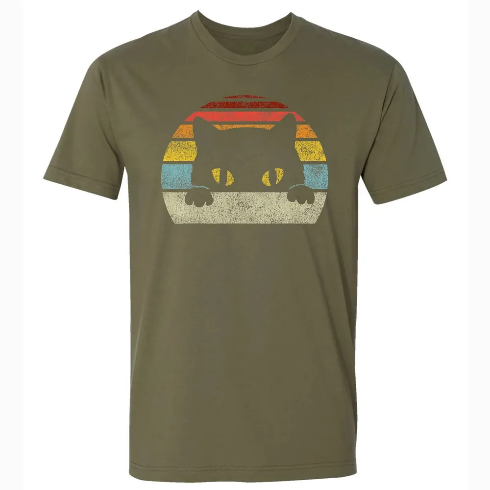 Vintage Black Cat Lover, Retro Style Cats Gift Premium Unisex T-shirt - 5