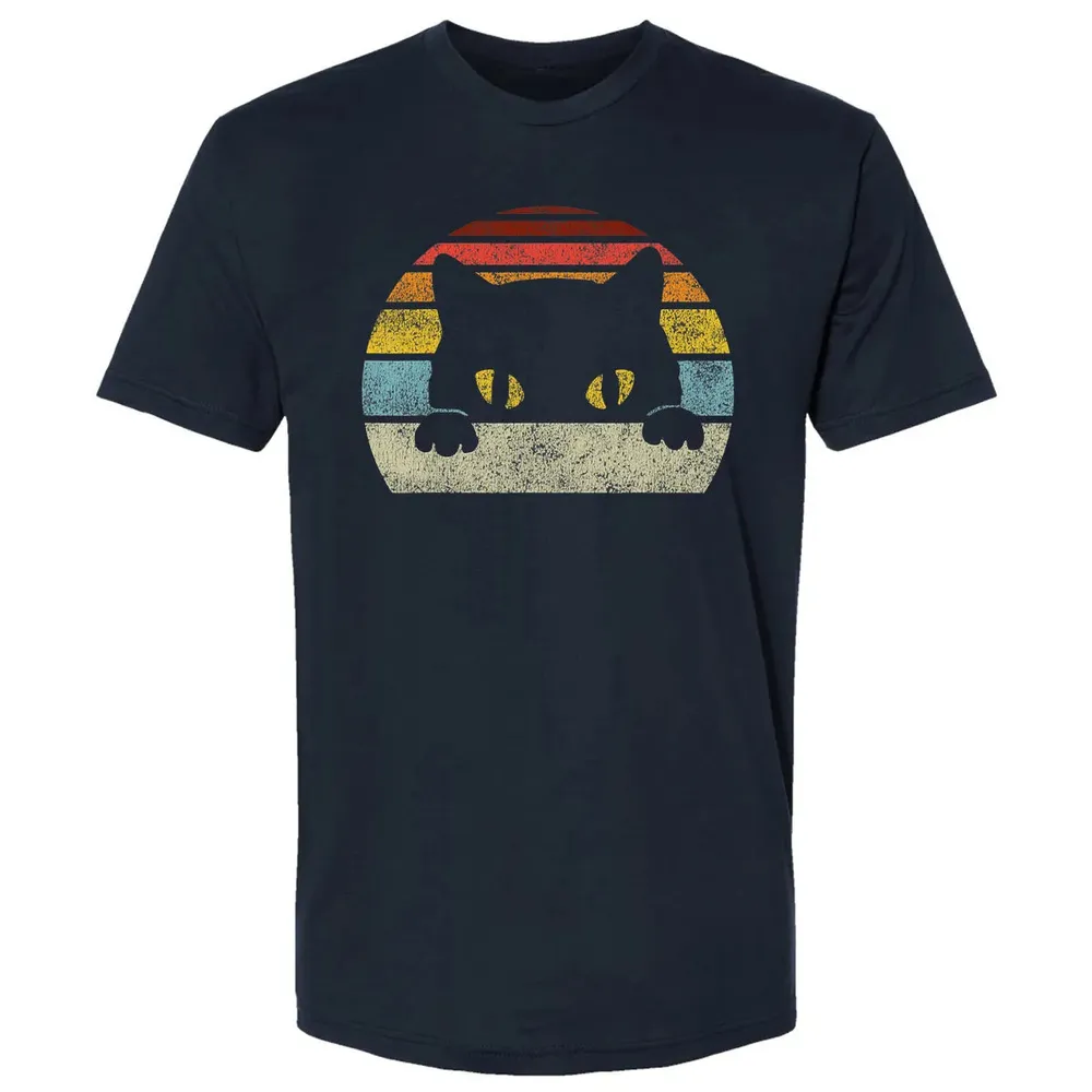 Vintage Black Cat Lover, Retro Style Cats Gift Premium Unisex T-shirt - 2