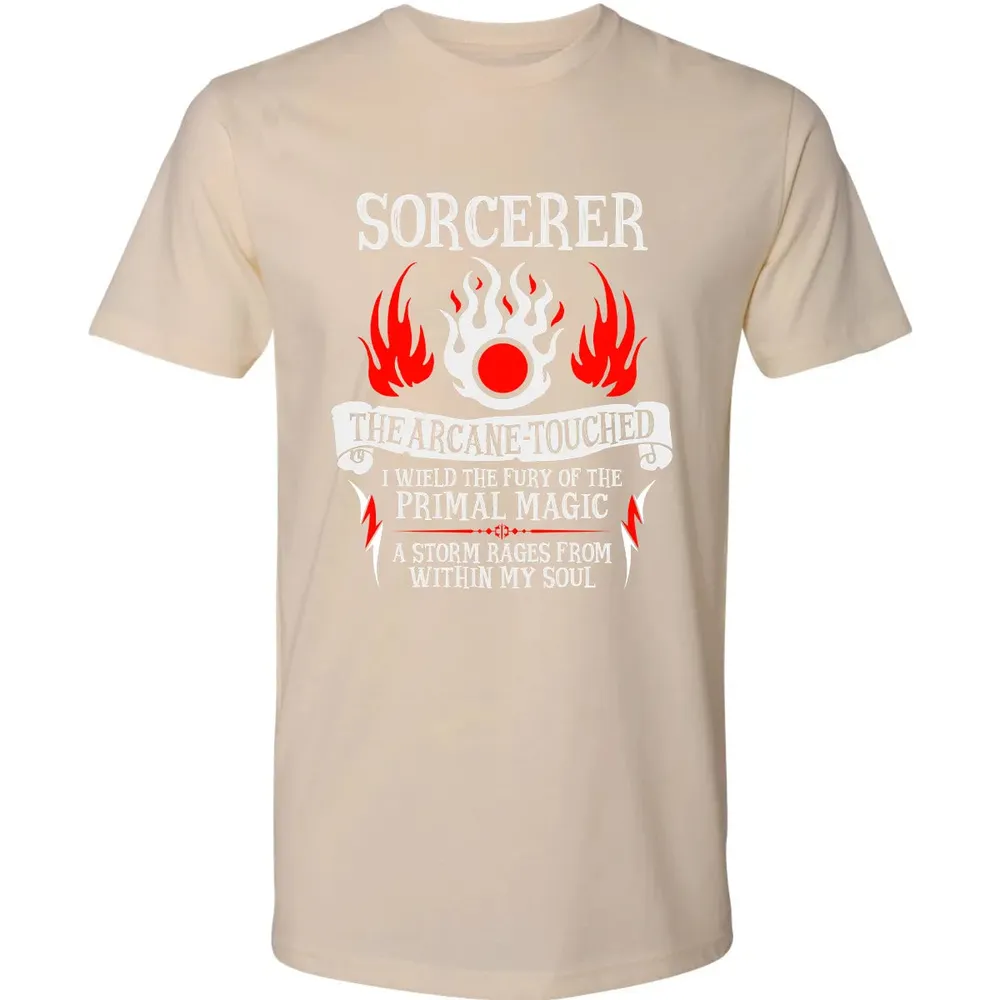 SORCERER, The Arcane Touched  (White Text) Premium Unisex T-shirt - 13
