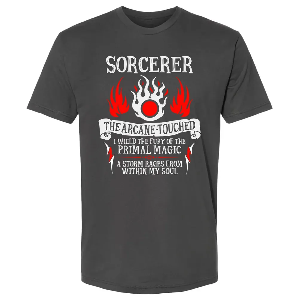 SORCERER, The Arcane Touched  (White Text) Premium Unisex T-shirt - 8