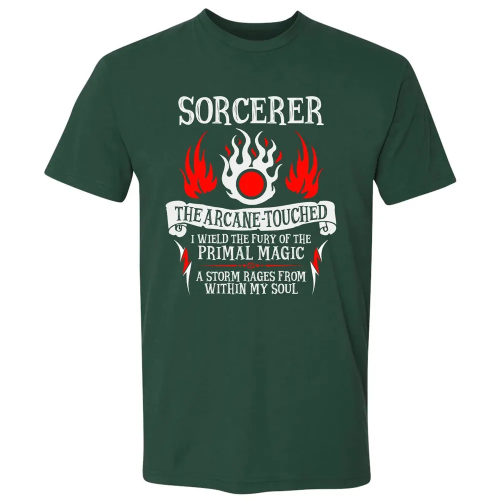 SORCERER, The Arcane Touched  (White Text) Premium Unisex T-shirt - 12