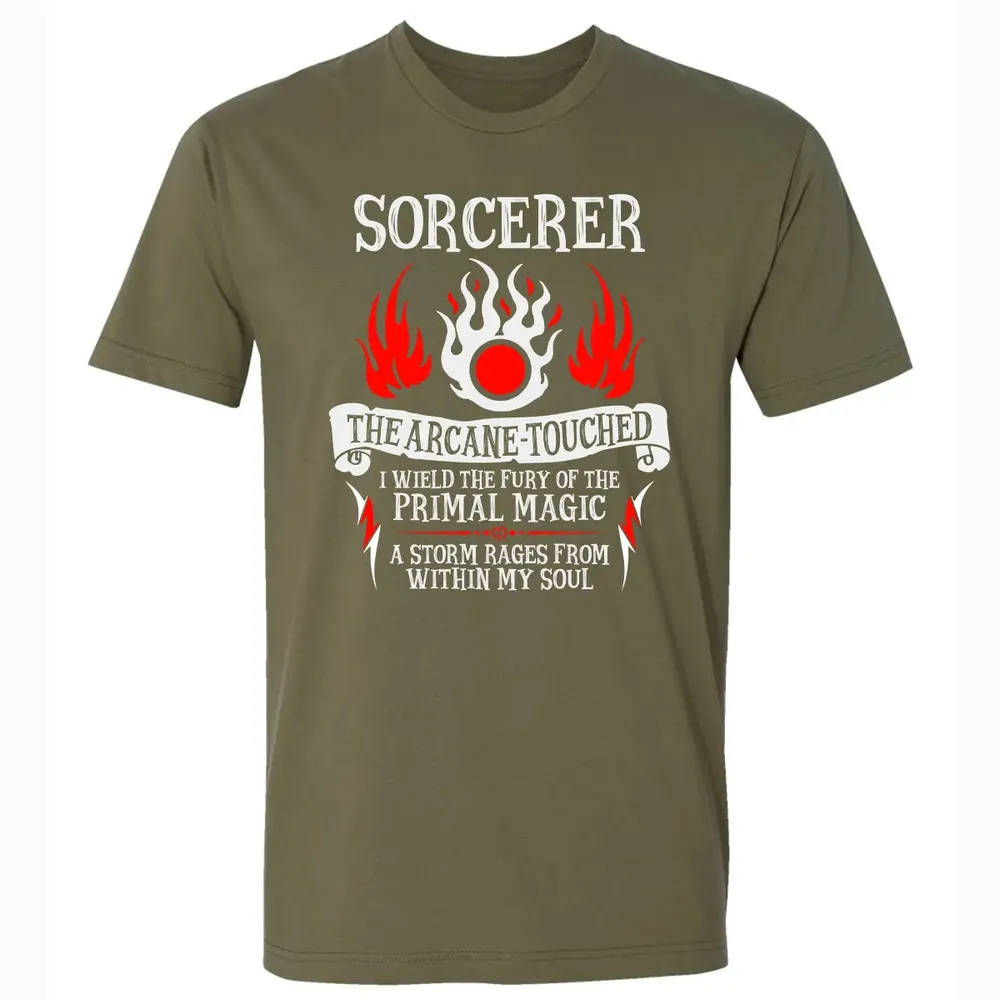 SORCERER, The Arcane Touched  (White Text) Premium Unisex T-shirt - 5