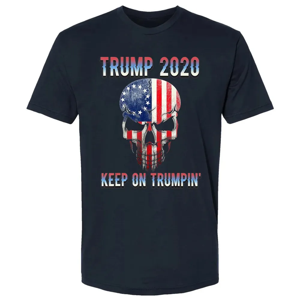 Trump 2020 Keep On Trumpin American Flag Skull 4th of July Premium Unisex T-shirt - 2