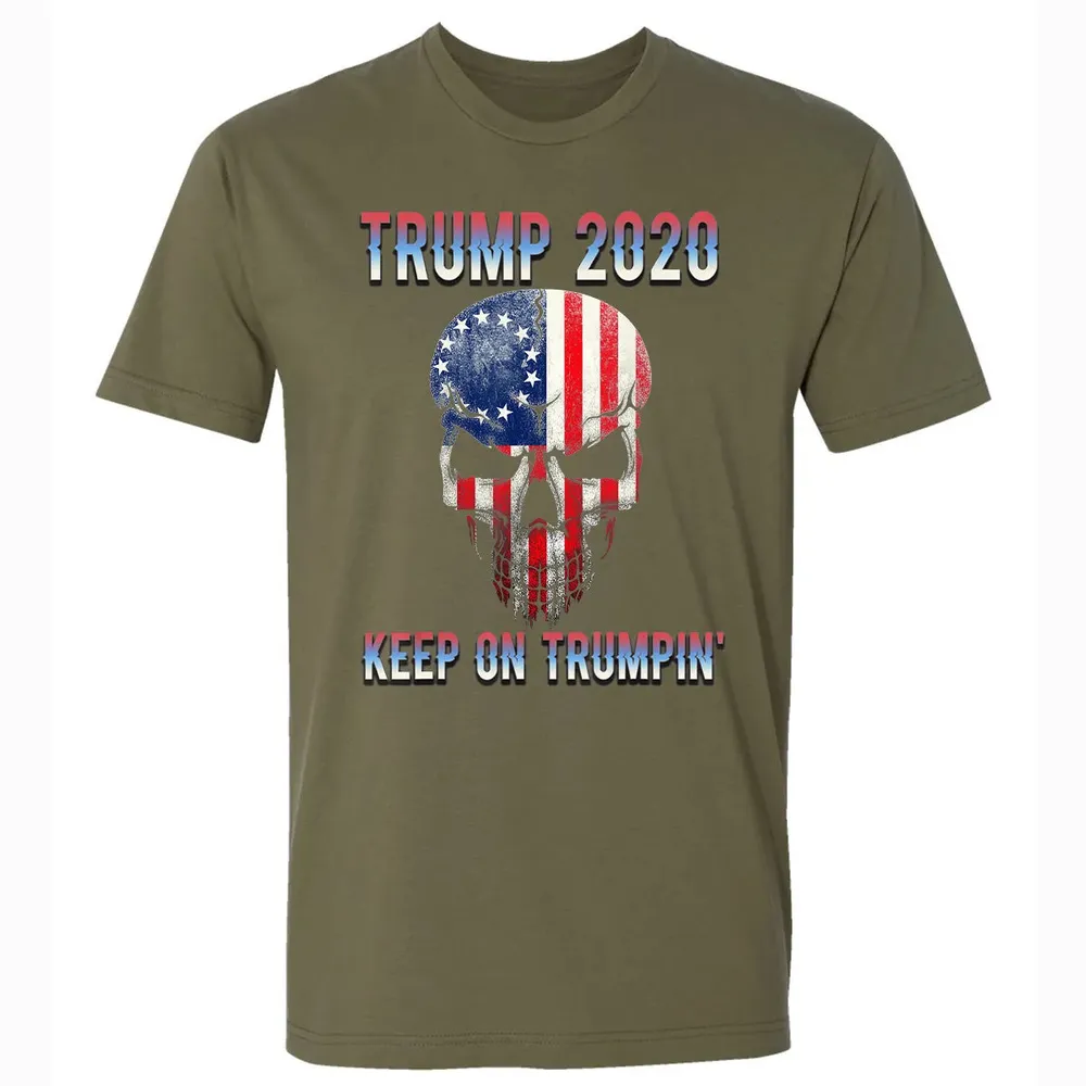 Trump 2020 Keep On Trumpin American Flag Skull 4th of July Premium Unisex T-shirt - 5
