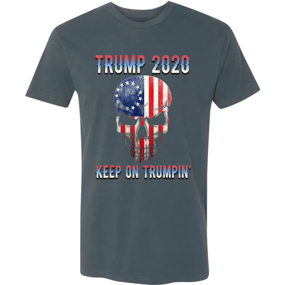Trump 2020 Keep On Trumpin American Flag Skull 4th of July Premium Unisex T-shirt - 14