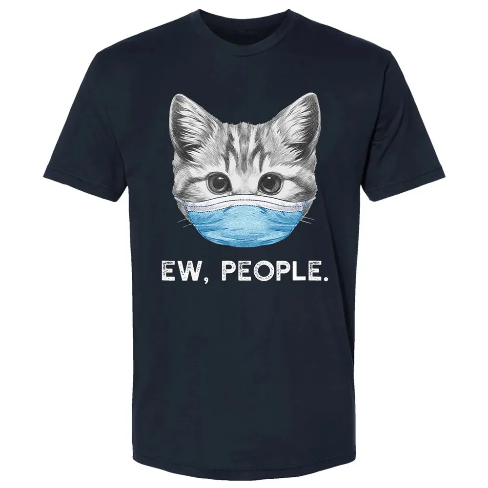Ew People Cat Wearing Surgical Face Mask Cat Lover Gift Premium Unisex T-shirt - 2