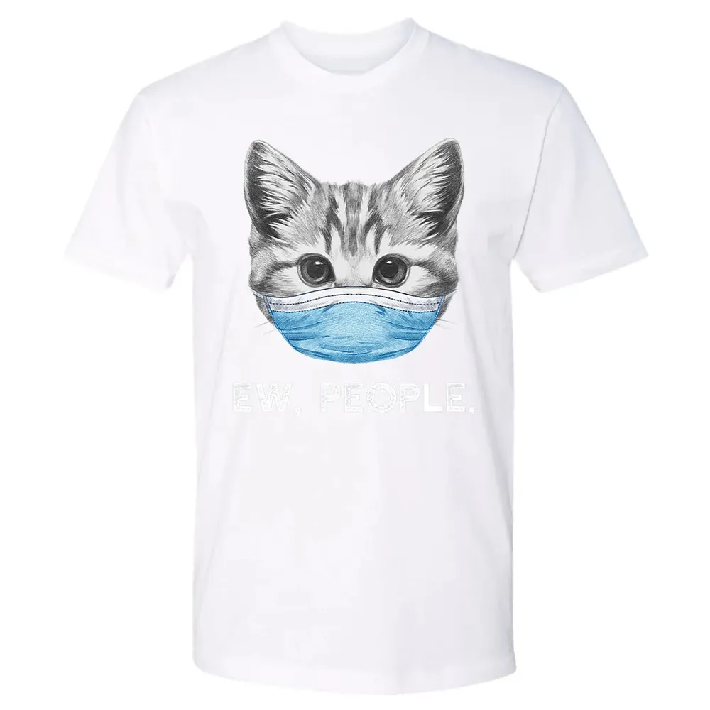Ew People Cat Wearing Surgical Face Mask Cat Lover Gift Premium Unisex T-shirt - 4