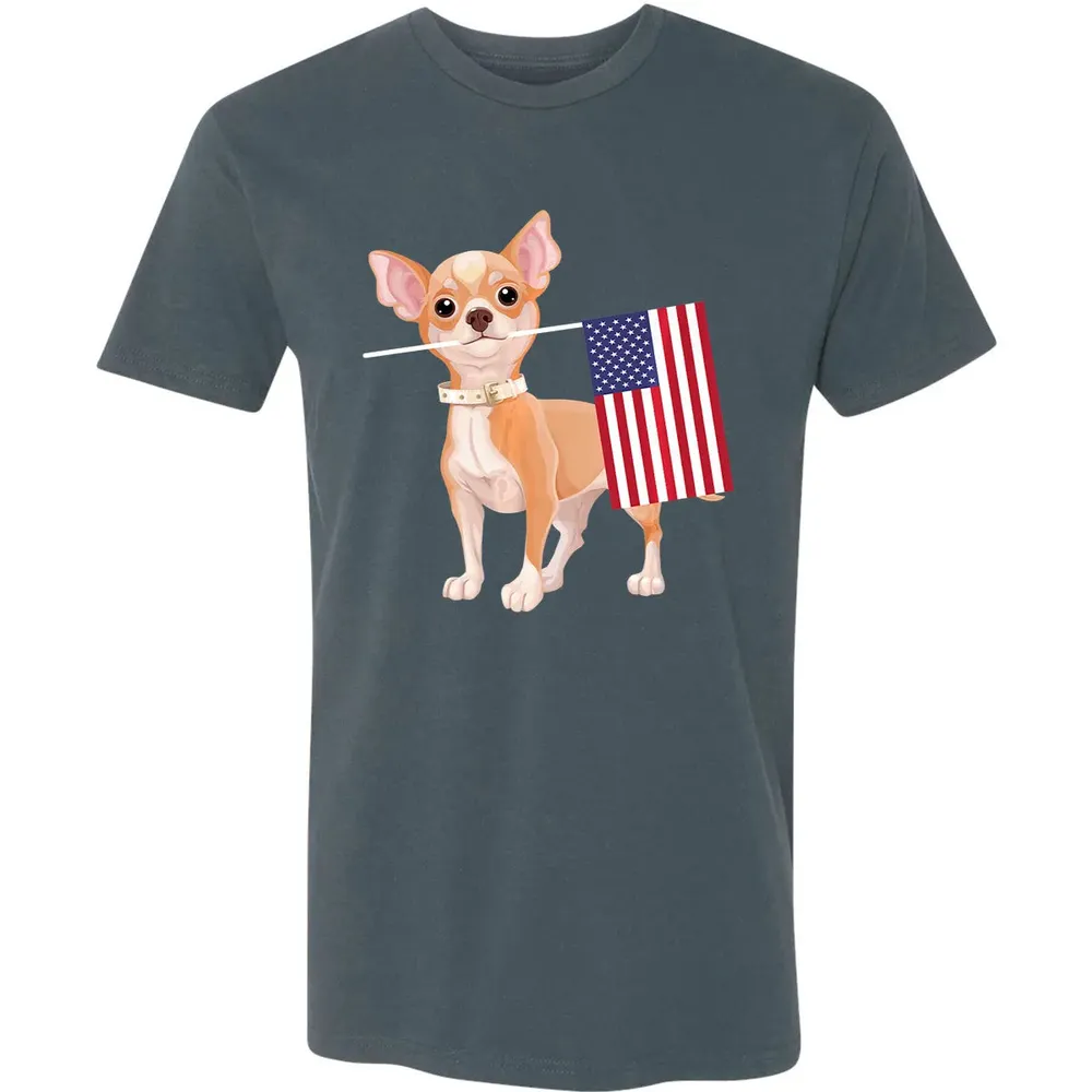 Funny Chihuahua dog American Flag Dog  4th of July Premium Unisex T-shirt - 14