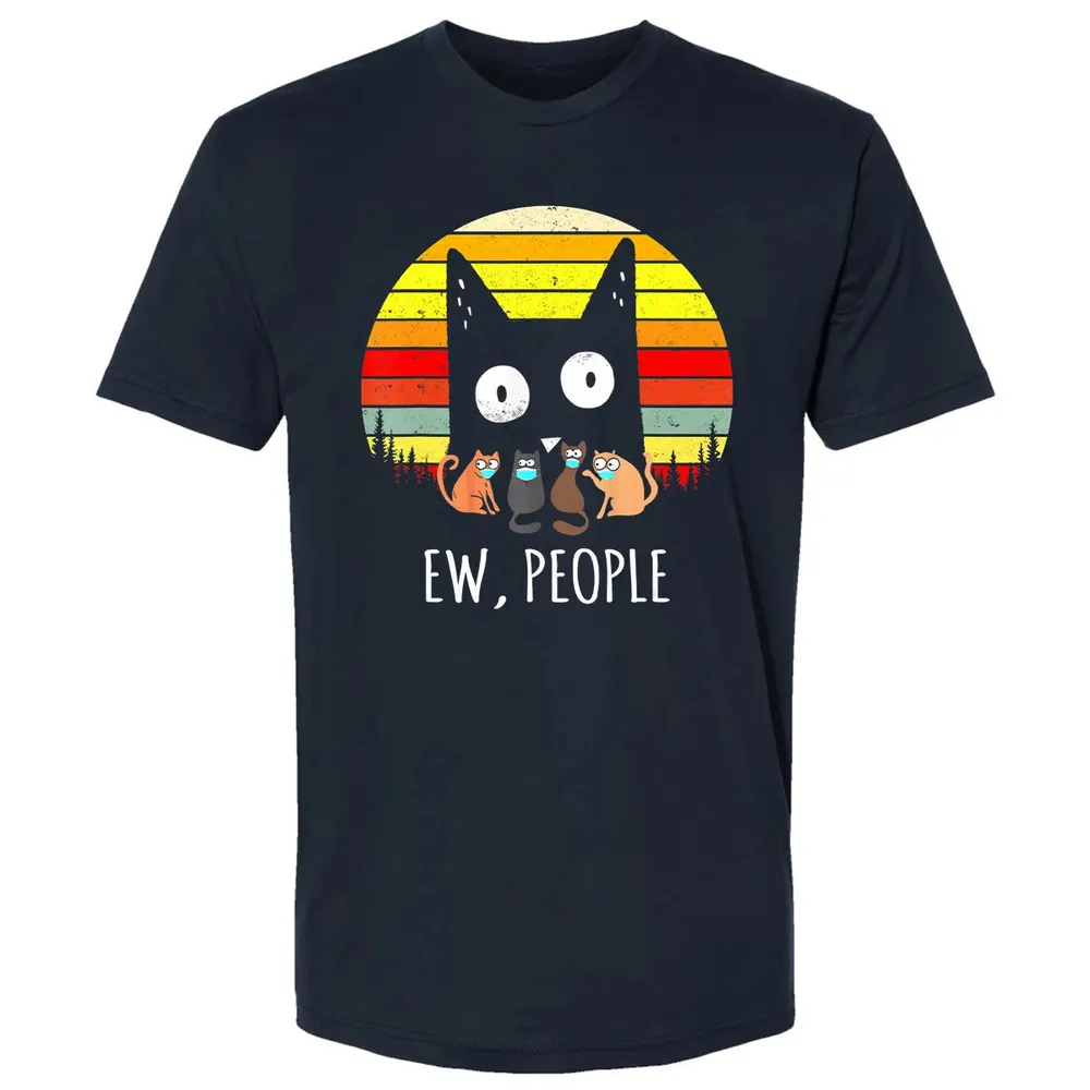 Ew People Vintage Funny Black Cat Mask Quarantine 2020 Gift Premium Unisex T-shirt - 2