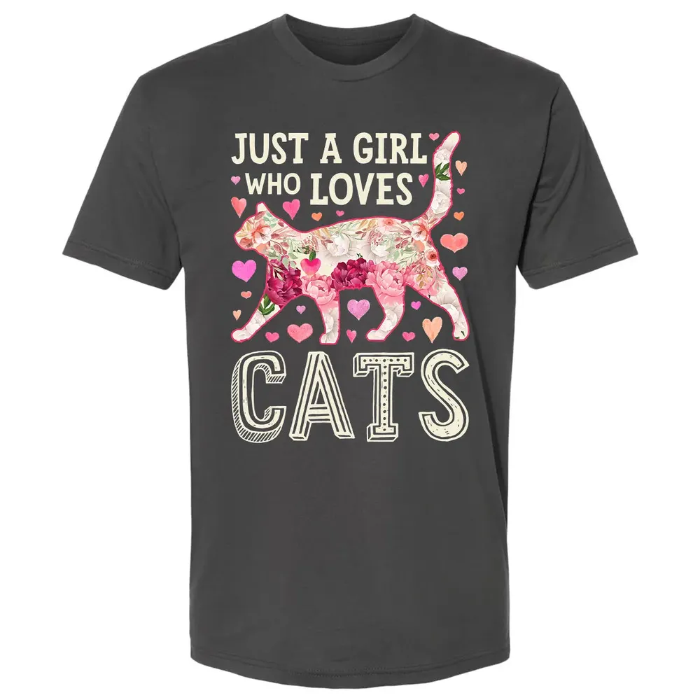 Just A Girl Who Loves Cats Funny Women Cat Flower Floral Premium Unisex T-shirt - 8