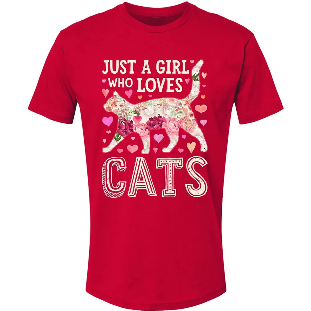 Just A Girl Who Loves Cats Funny Women Cat Flower Floral Premium Unisex T-shirt - 6