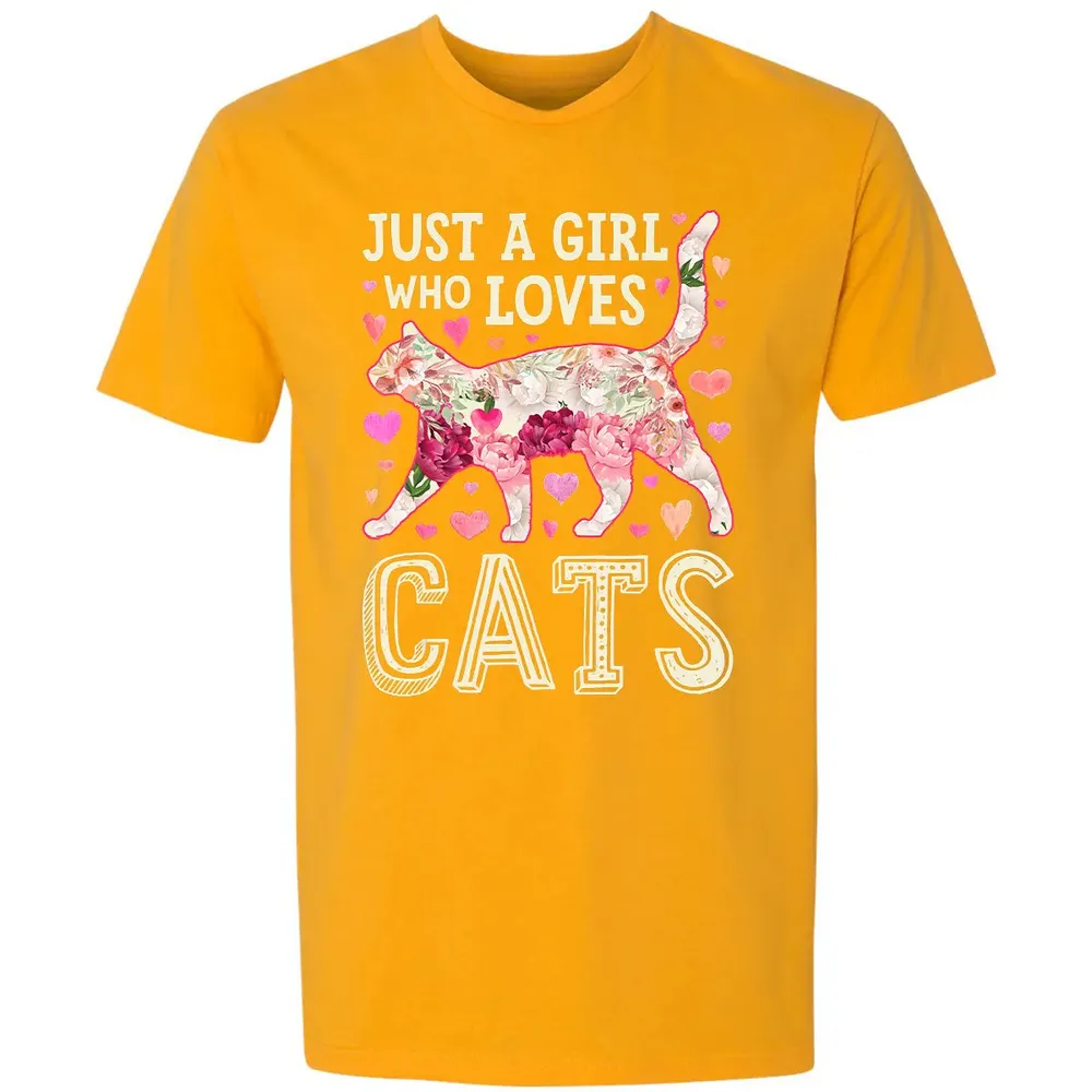 Just A Girl Who Loves Cats Funny Women Cat Flower Floral Premium Unisex T-shirt - 11