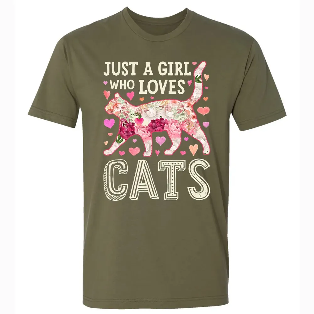 Just A Girl Who Loves Cats Funny Women Cat Flower Floral Premium Unisex T-shirt - 5