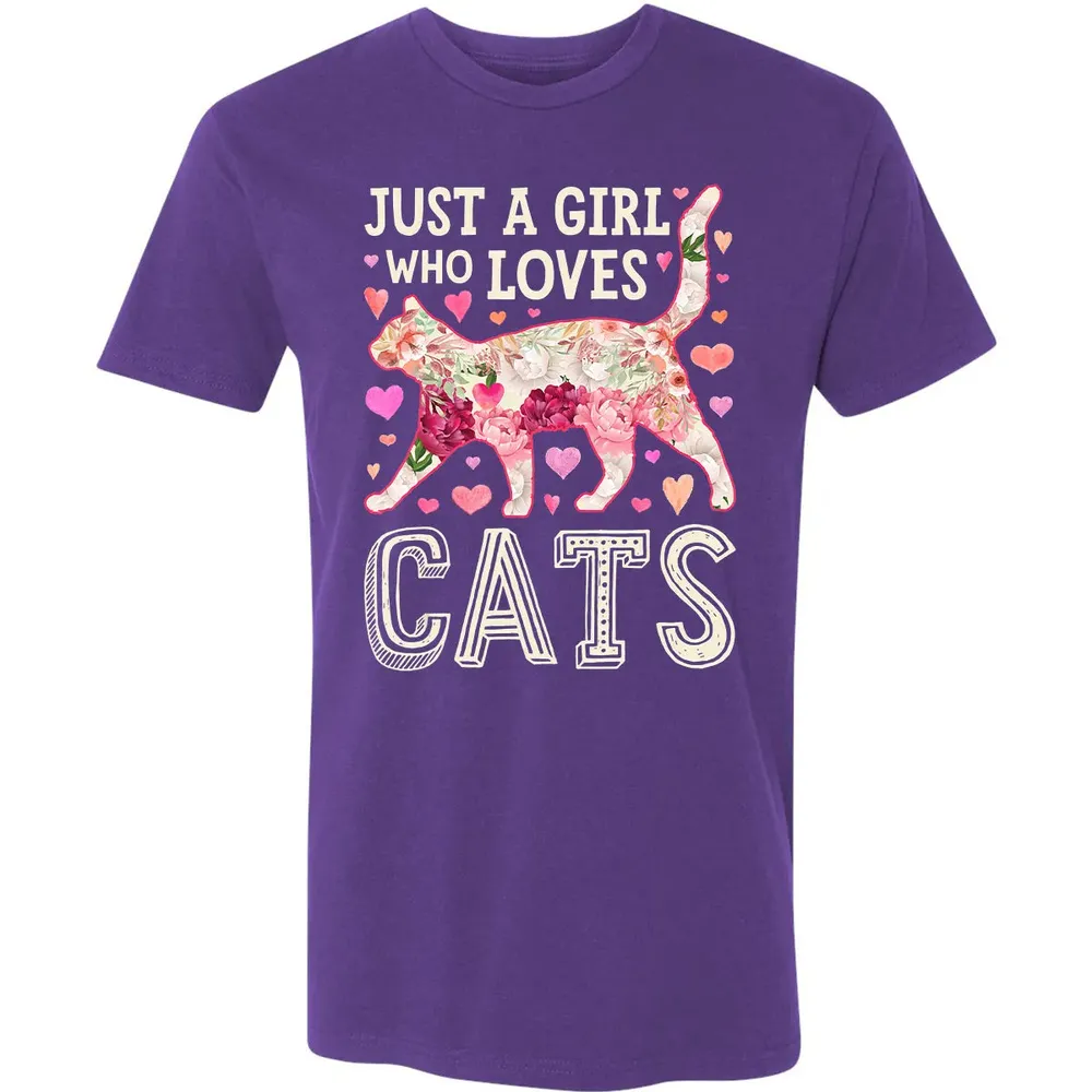 Just A Girl Who Loves Cats Funny Women Cat Flower Floral Premium Unisex T-shirt - 7