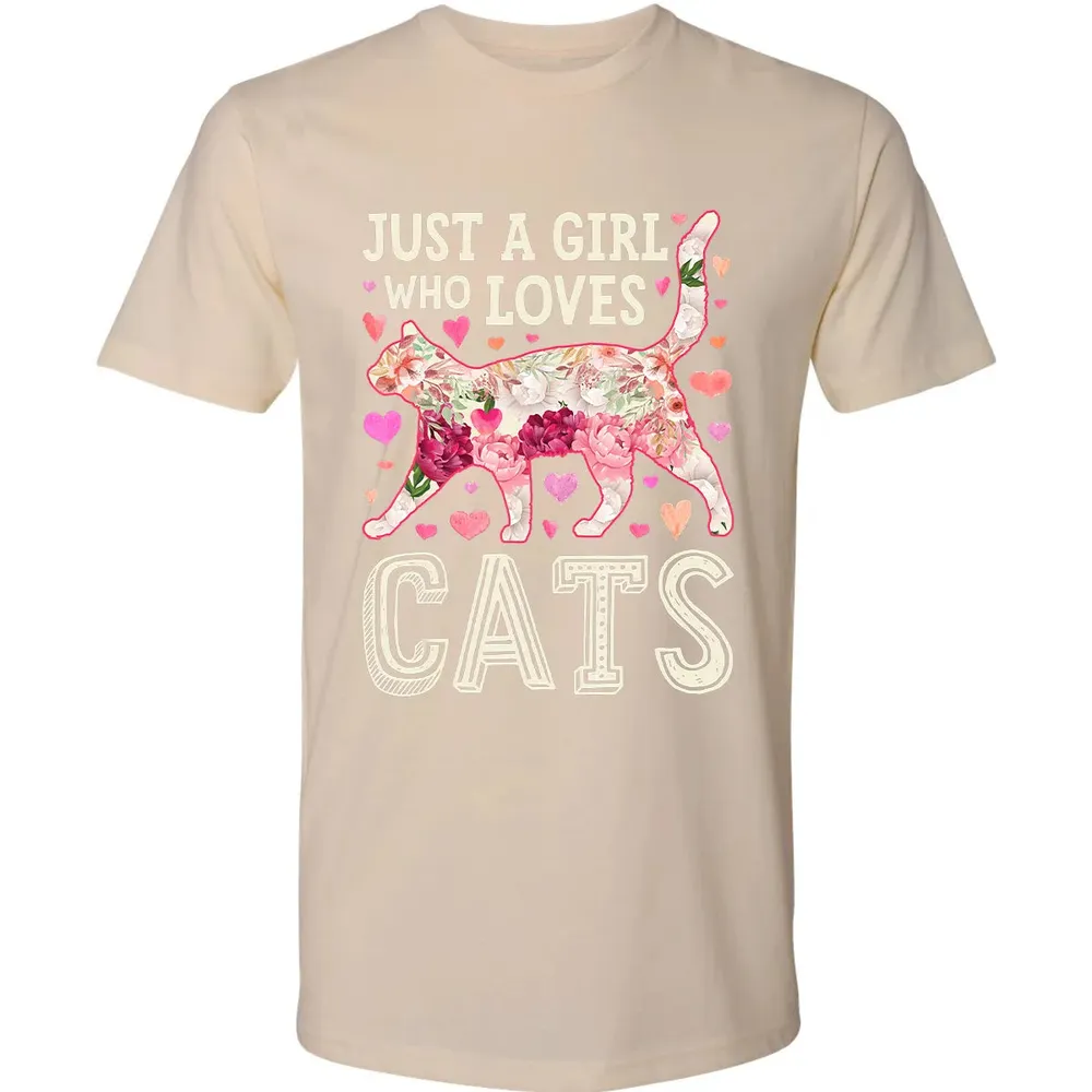 Just A Girl Who Loves Cats Funny Women Cat Flower Floral Premium Unisex T-shirt - 13