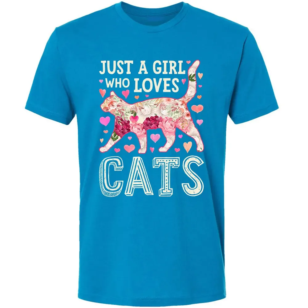 Just A Girl Who Loves Cats Funny Women Cat Flower Floral Premium Unisex T-shirt - 15