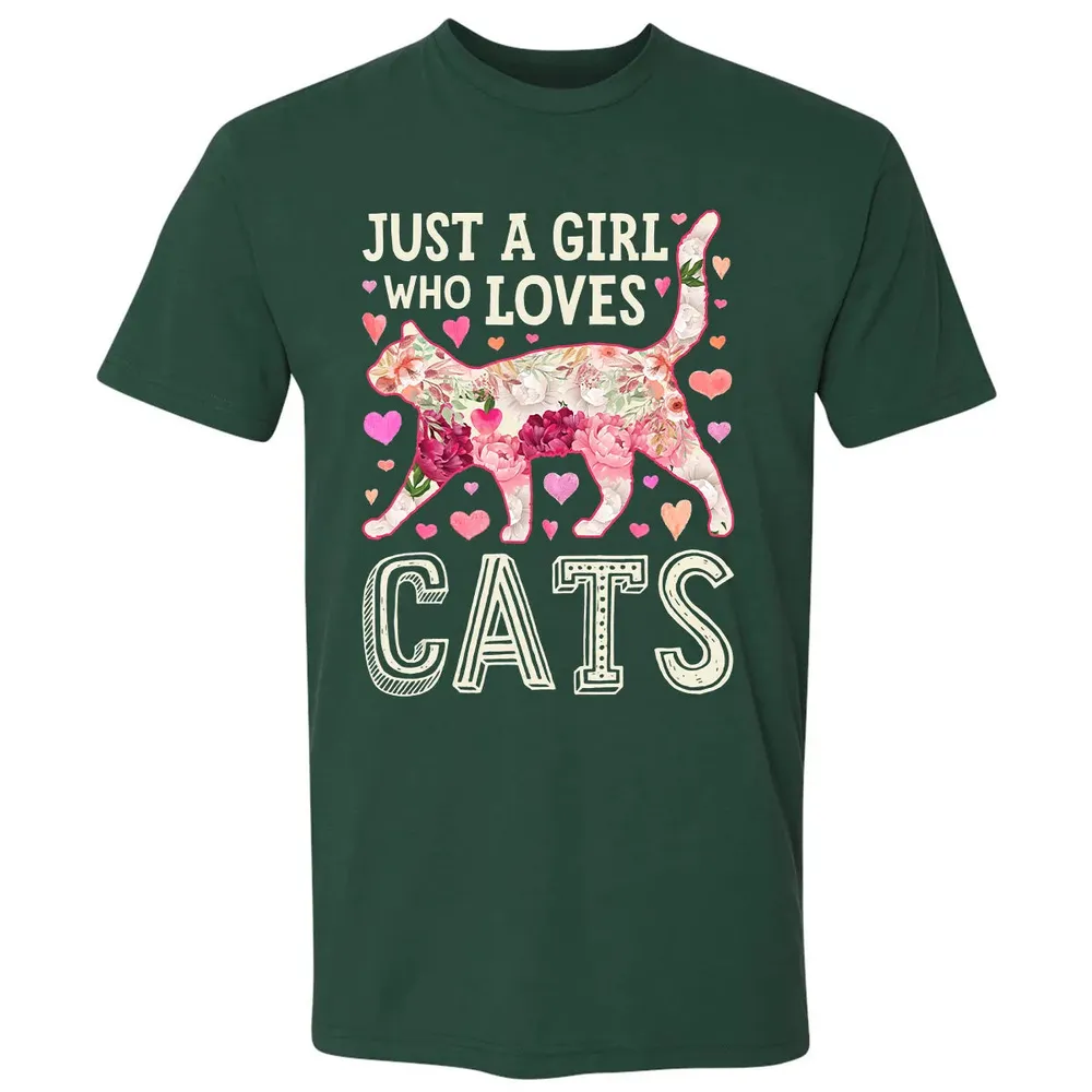 Just A Girl Who Loves Cats Funny Women Cat Flower Floral Premium Unisex T-shirt - 12
