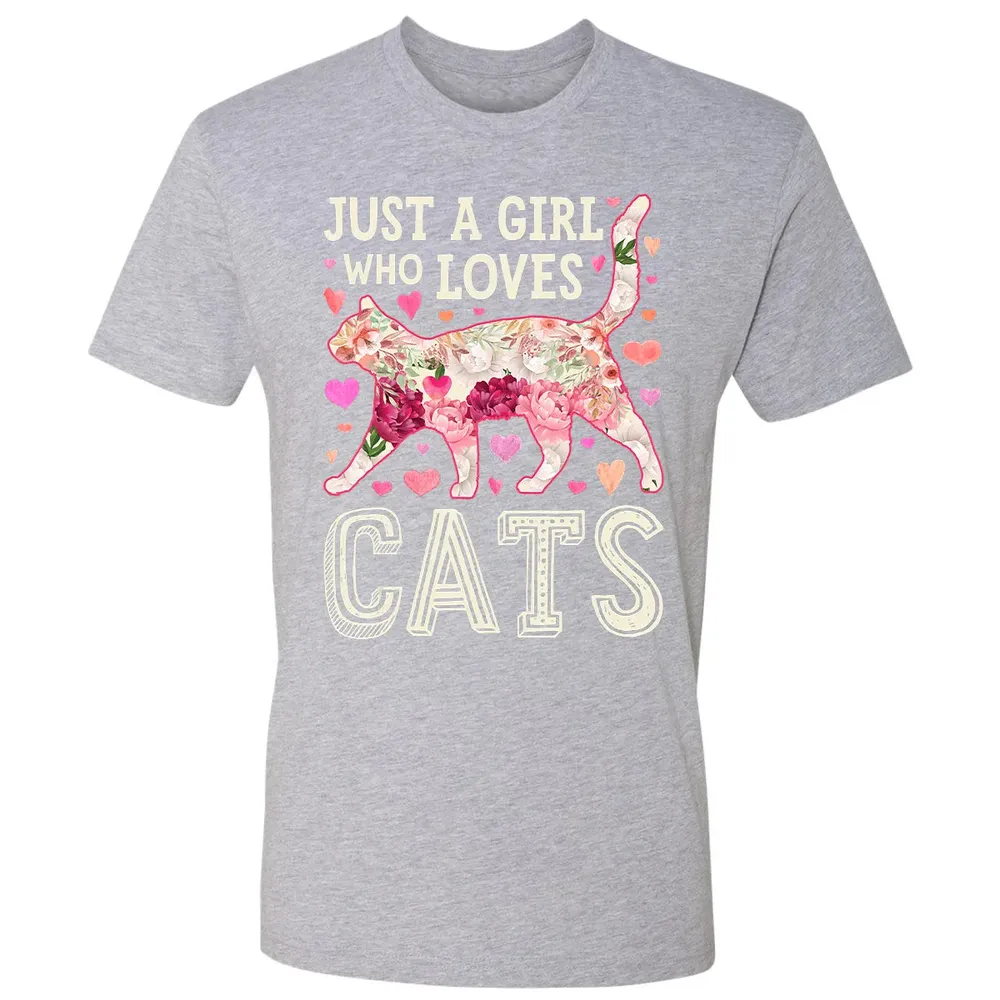 Just A Girl Who Loves Cats Funny Women Cat Flower Floral Premium Unisex T-shirt - 9