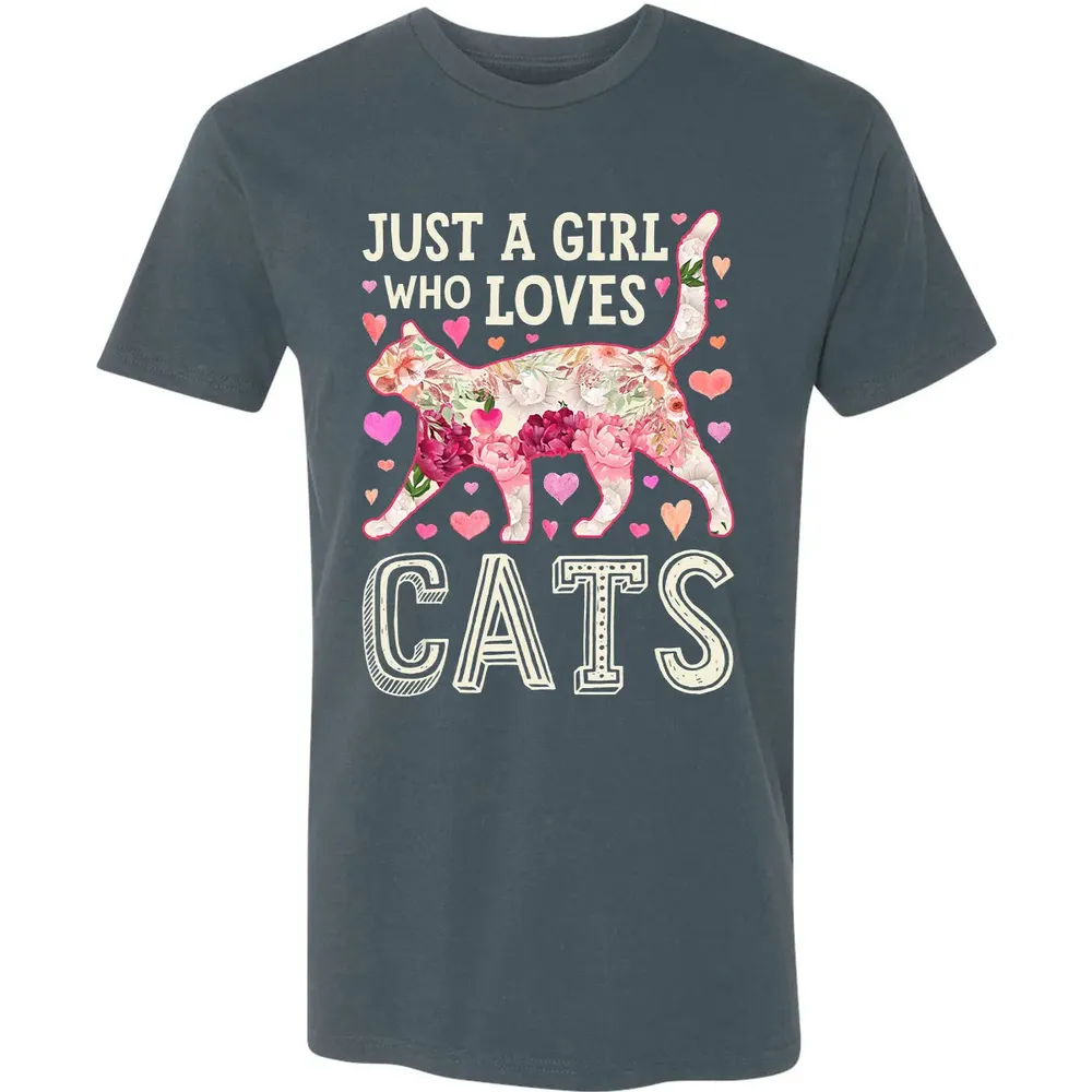 Just A Girl Who Loves Cats Funny Women Cat Flower Floral Premium Unisex T-shirt - 14