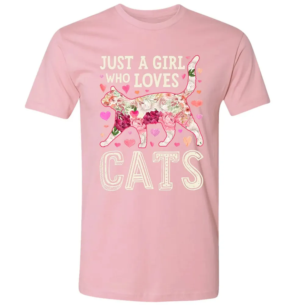 Just A Girl Who Loves Cats Funny Women Cat Flower Floral Premium Unisex T-shirt - 3